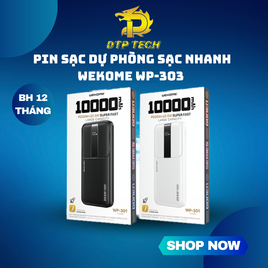Pin sạc dự phòng 20.000mah WK Design WP-303 chính hãng sạc nhanh pd 22.5W Quickchange 3.0 Bảo hành 12 tháng