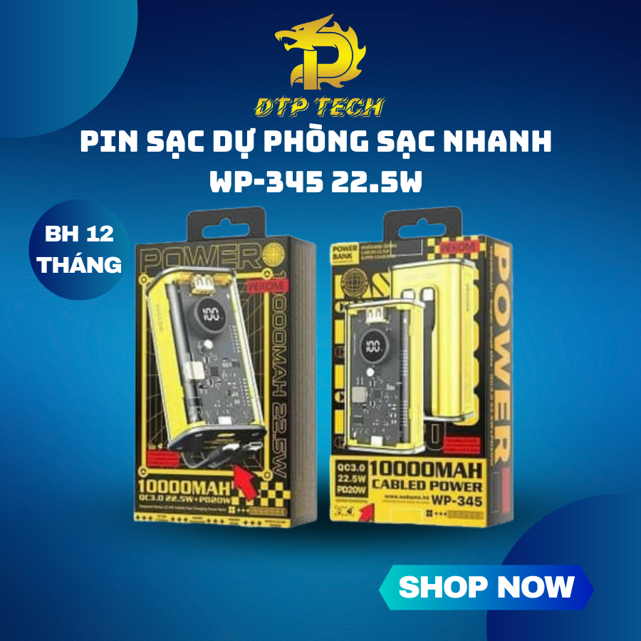 Sạc dự phòng trong suốt 10.000mah WEKOME WP - 345 hỗ trợ sạc nhanh kèm dây sạc BH 12 Tháng