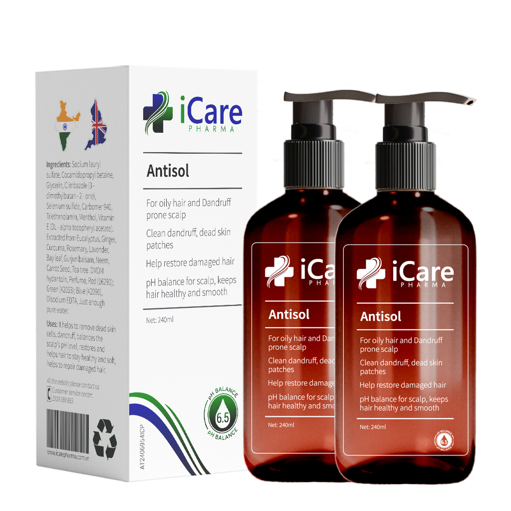 Combo 02 Dầu Gội Sạch Gàu Antisol & 01 Dermato 200 | Thương Hiệu iCare Pharma | Sạch Gàu Giảm Rụng