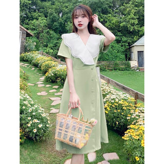 Đầm cổ bèo trắng form dài 2 màu (kèm hình thật)