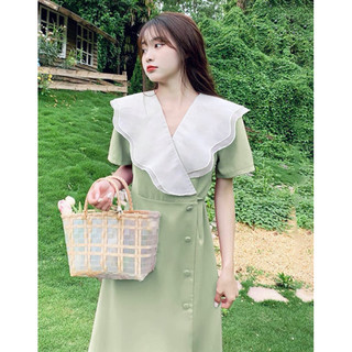Đầm cổ bèo trắng form dài 2 màu (kèm hình thật)