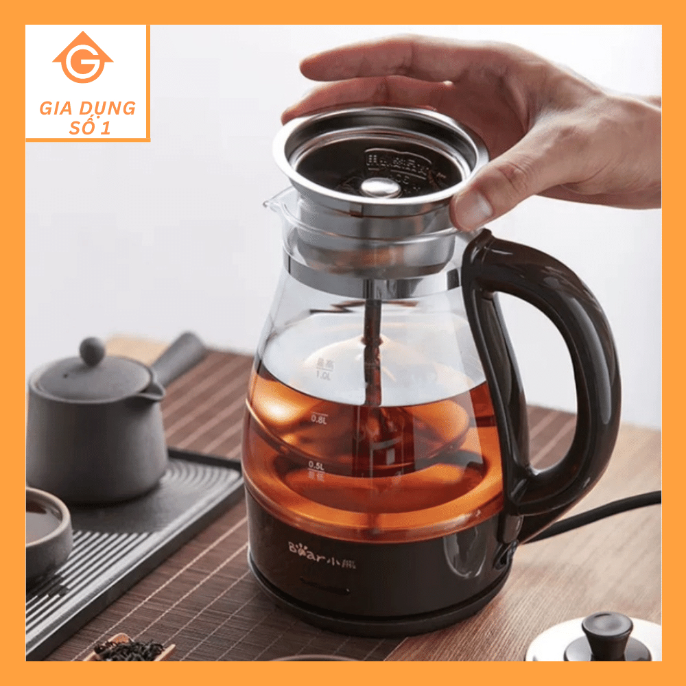 Ấm pha trà Bear 1L  phong cách cổ điển, có ngăn cách, tốc độ sôi cực nhanh