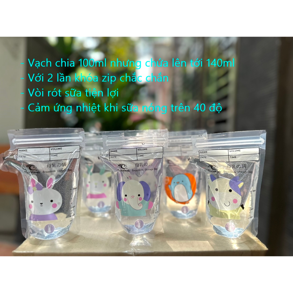 Hộp 30 túi trữ sữa 100ml kichilachi mẫu mới
