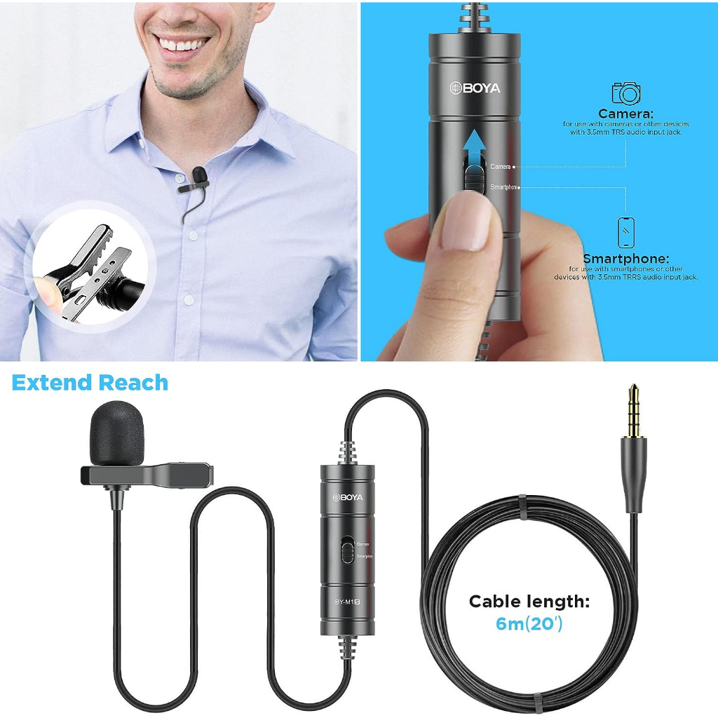 BOYA BY-M1S - Mic Thu Âm Cài Áo Có Dây Cổng 3.5mm TRRS Cho Điện Thoại & Máy Ảnh - Hàng Chính Hãng/Bảo Hành 2 Năm