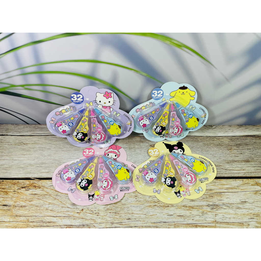 Bút Xóa Kéo Gấu Dâu, Băng Xóa Pastel Kèm Sticker, Bút Xóa Nước, Bút Xóa Nước Thiên Long, Bút Xóa Kuromi, Set Xóa Kéo