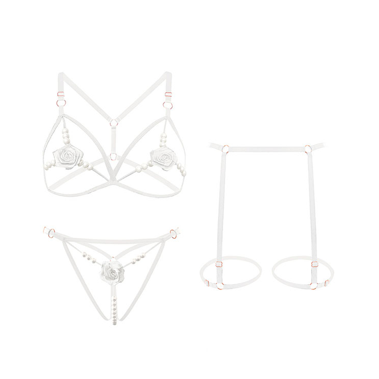 Đồ lót dây không vải đính hoa sexy kèm đai eo đính vòng chân DL813