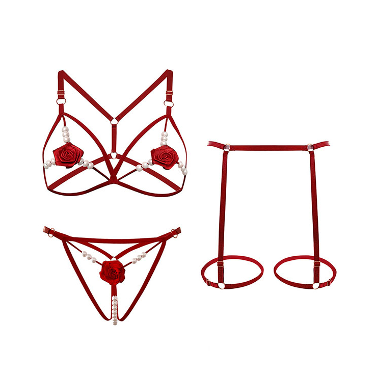 Đồ lót dây không vải đính hoa sexy kèm đai eo đính vòng chân DL813