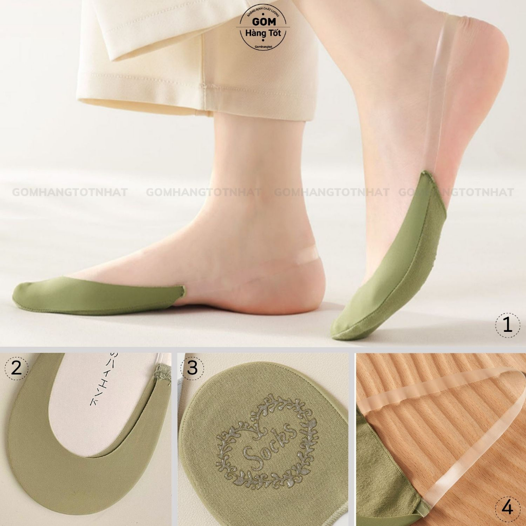 Tất lười nữ đi giày cao gót chất liệu cotton cao cấp, vớ lười nữ có dây đeo trong suốt sau gót chân - CAOGOT-SUX-1102