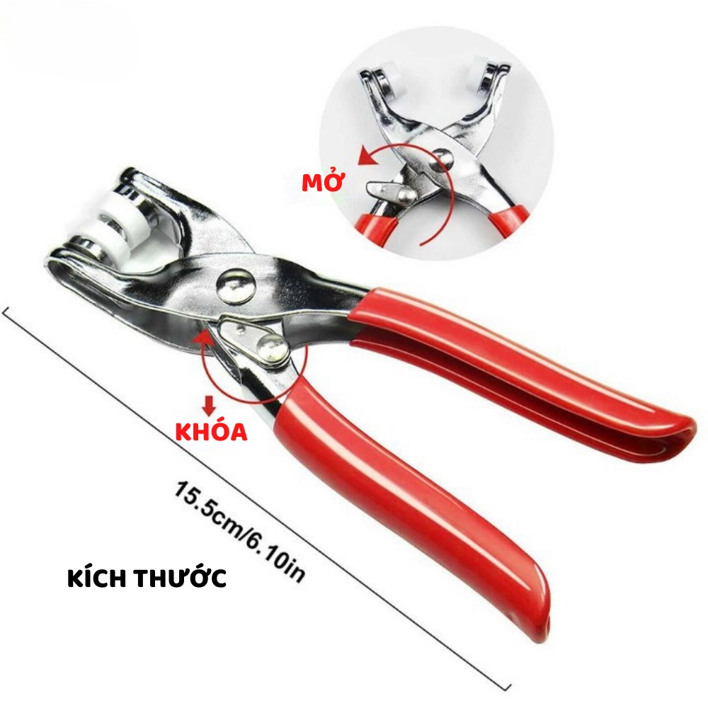Kìm Bấm Cúc Vành Áo Đa Năng, Tặng Kèm 100 Cúc 9.5mm Thép Không Gỉ
