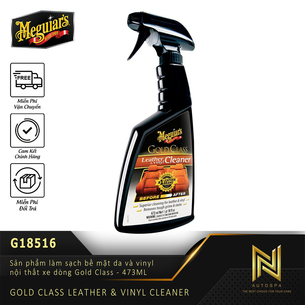 Meguiar's Gold Class Leather & Vinyl Cleaner / Sản phẩm làm sạch bề mặt da và vinyl nội thất xe dòng Gold Class - G18516