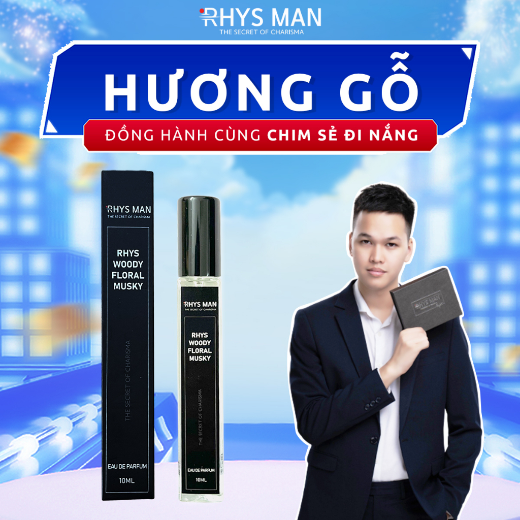 Nước hoa RHYS MAN Rhys Woody Floral Musky hương gỗ lịch lãm, phóng khoáng 10ml