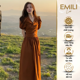 Set bộ đồ nữ áo croptop tay bồng phối chân váy xoè Emili, đầm váy xoè dáng dài đi chơi chất thô