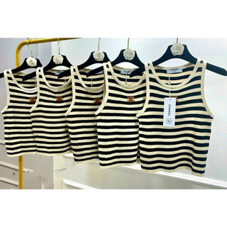 Áo ba lỗ nữ sọc ngang vải thun gân basic, đơn giản dáng ngắn croptop QN