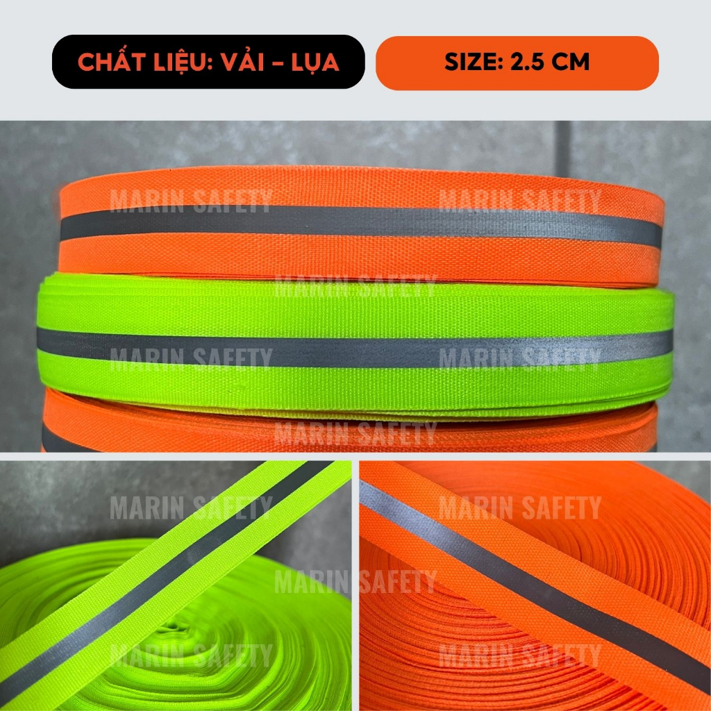 Dây phản quang vải, dây phản quang giao thông loại 1, kích thước 2.5cm và 5cm