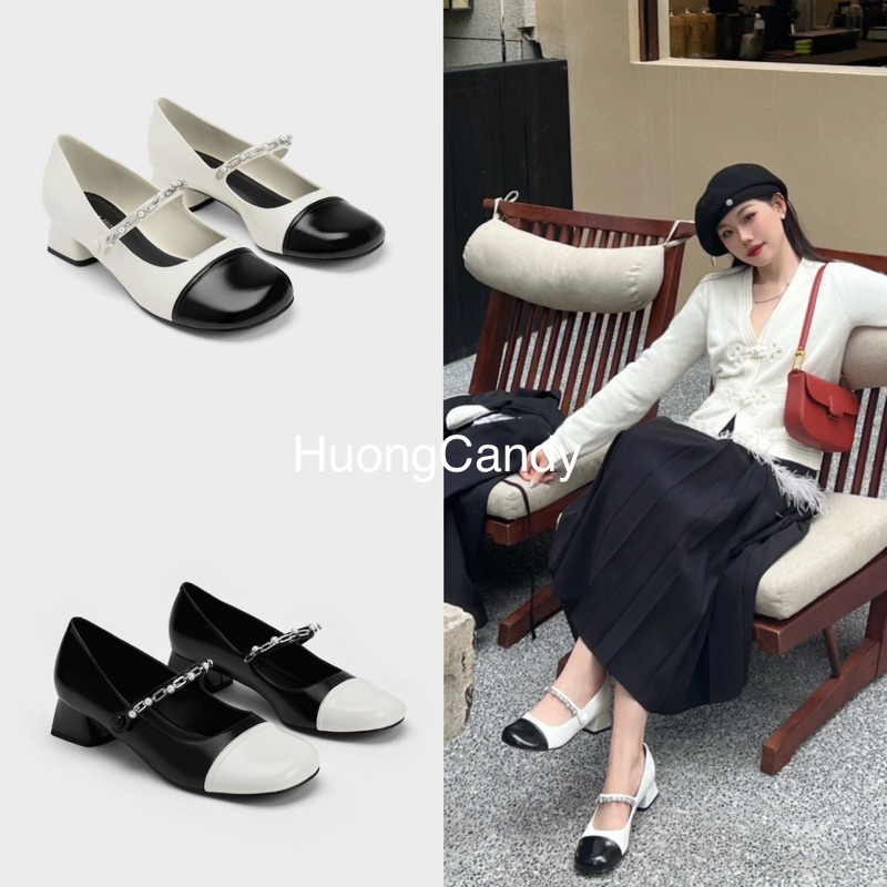Giày CK quai xích phối ngọc Vintage 5cm[FULL BOX]