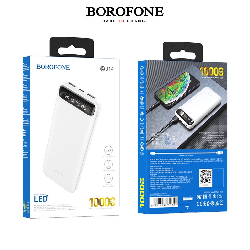 Sạc dự phòng dung lượng 10000mah bj14f, pin tích điện cho điện thoại, xạc kiểu dáng nhỏ gọn,tặng kèm bộ giấy vệ sinh sạc