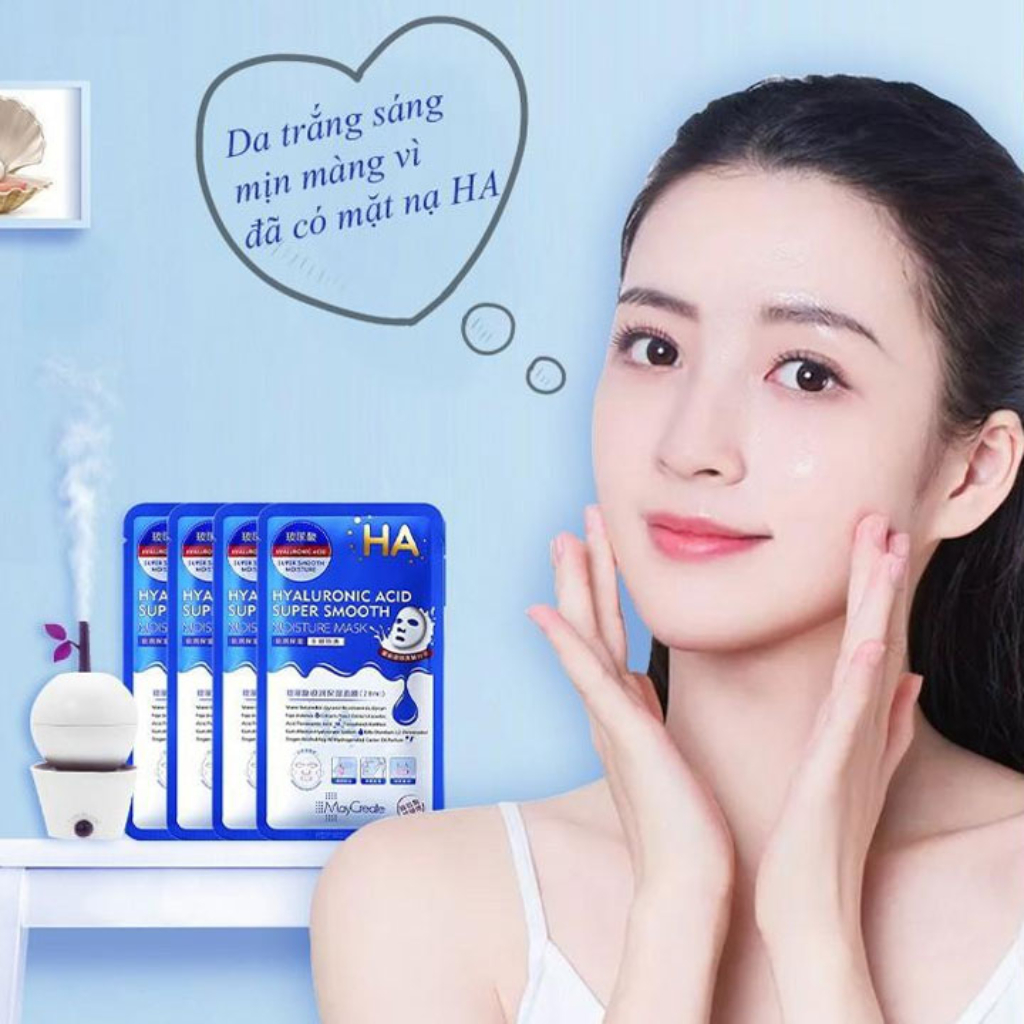 Bộ 20 miếng mặt nạ đắp mặt siêu cấp ẩm HA Xanh Hyaluronic Acid Super Smooth Moisture Mask Xanh hoặc Tím