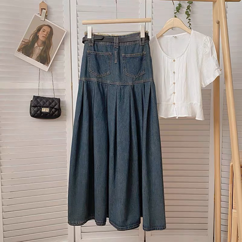 Chân váy jean xếp ly dáng dài - Retrostyle- CVJeancaptuarua1321.1326_P11K5