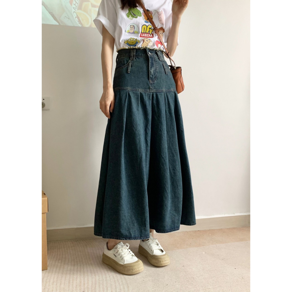 Chân váy jean xếp ly dáng dài - Retrostyle- CVJeancaptuarua1321.1326_P11K5