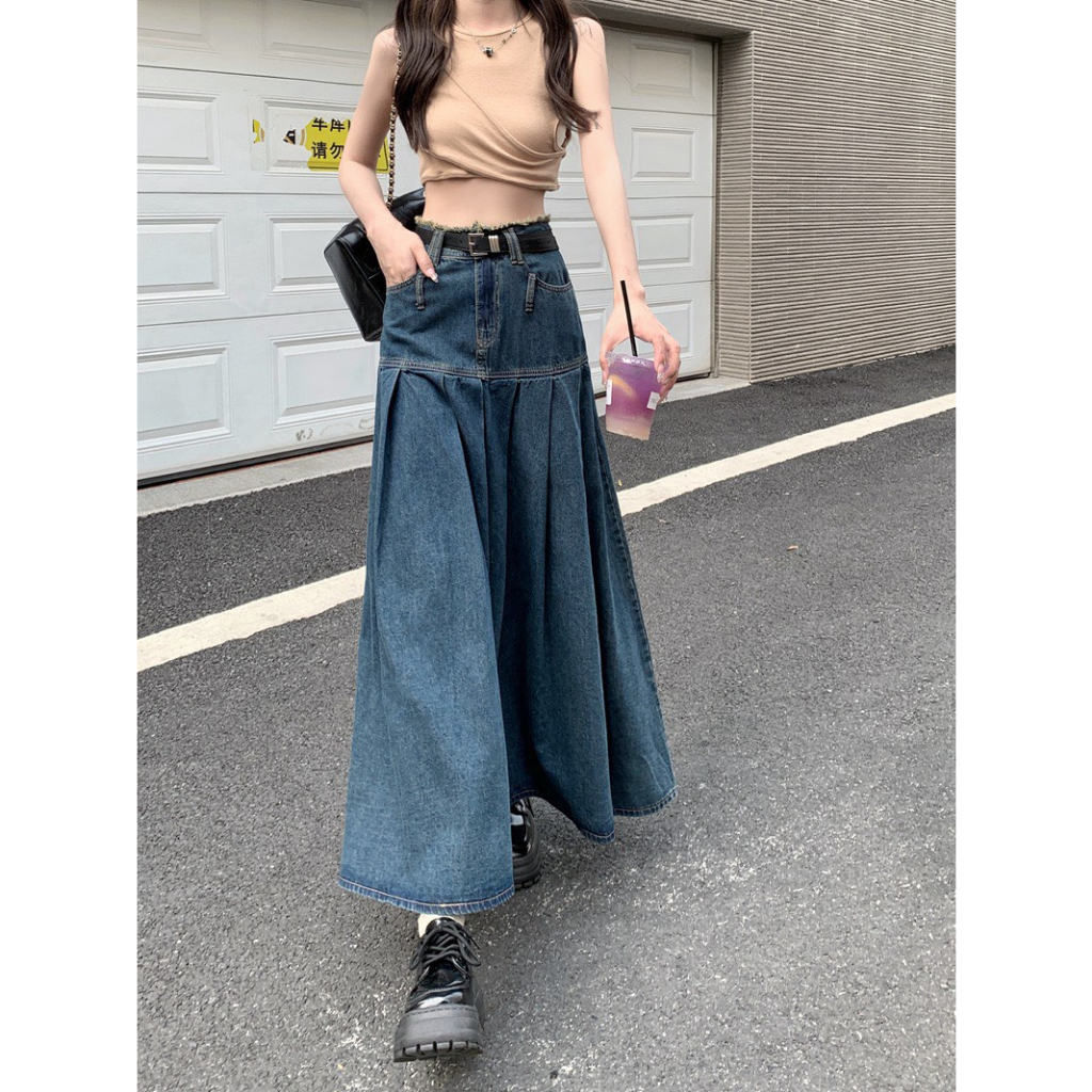 Chân váy jean xếp ly dáng dài - Retrostyle- CVJeancaptuarua1321.1326_P11K5