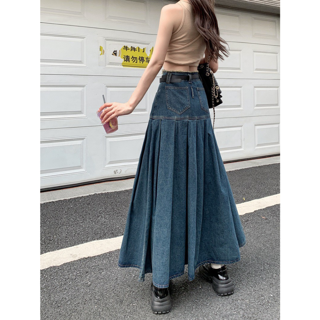 Chân váy jean xếp ly dáng dài - Retrostyle- CVJeancaptuarua1321.1326_P11K5