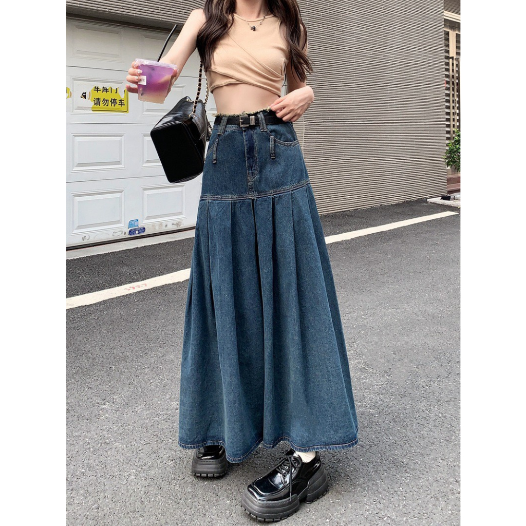 Chân váy jean xếp ly dáng dài - Retrostyle- CVJeancaptuarua1321.1326_P11K5