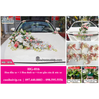 Hoa Lụa Trang Trí Xe Cưới HG-016 (gắn nam châm) - Trọn bộ đầy đủ - Mẫu hoa giả mới nhất, tặng 8 nơ