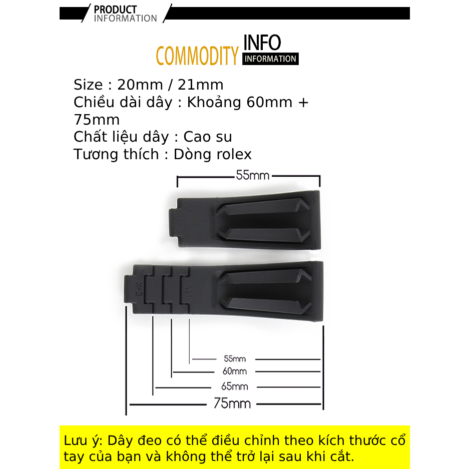 Dây silicone đầu cong OYSTERFLEX size 20/21mm cho đồng hồ rolex