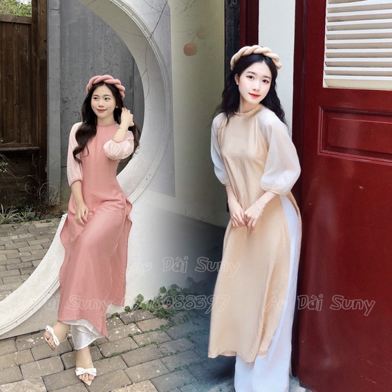 Áo dài cách tân dáng suông _Sunny_ tay lỡ chất lụa Tây Thi cao cấp mềm mát đẹp cho các làng thơ chụp ảnh dạo phố