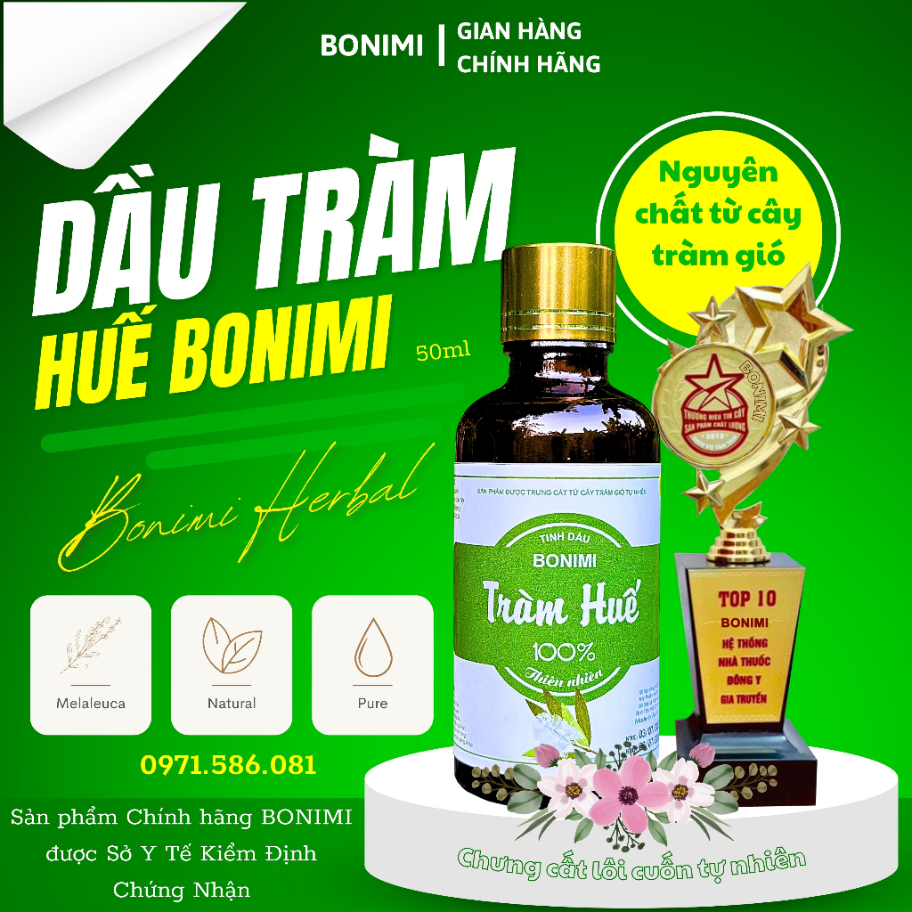 Tinh dầu Tràm Huế nguyên chất BONIMI 50ml. Chính hãng dầu tràm. Dầu tràm cho bé.
