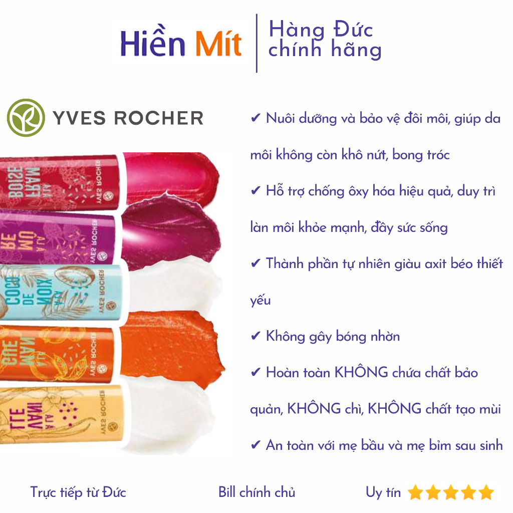 Son dưỡng môi Yves Rocher Nourishing Lip Balm 4.8g Raspberry Blackberry mâm xôi dâu có không màu chính hãng Pháp
