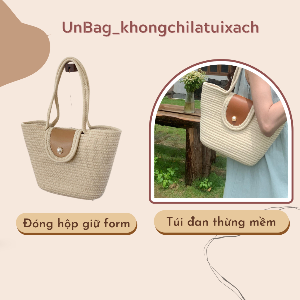 Túi đi biển túi cói đeo vai xách tay nắp gập bằng da sức chứa lớn