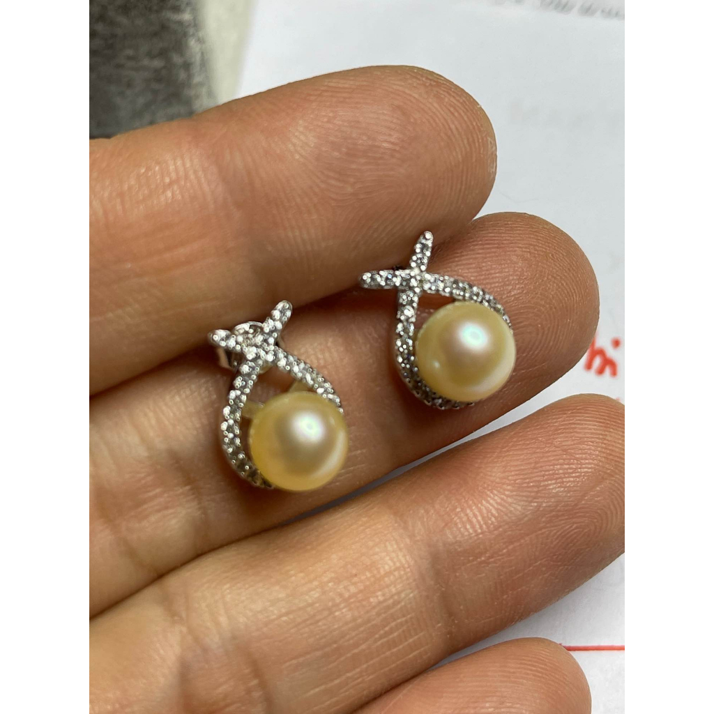 Hoa tai Bạc 925 và Trai biển Akoya Dạng dị