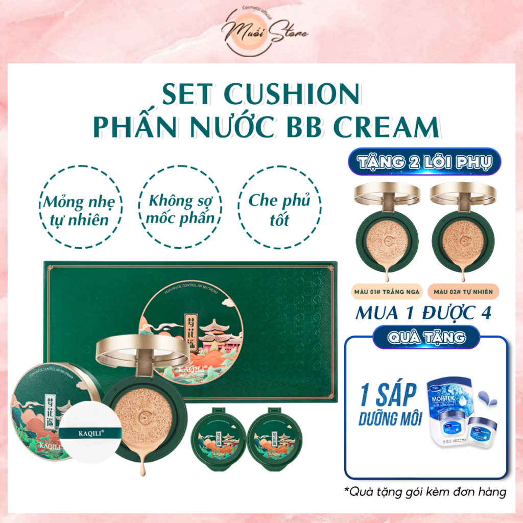 Phấn nước trang điểm BB cushion che khuyết điểm mịn màng tự nhiên – Phấn nước kiềm dầu nâng tone trắng da KAQILI