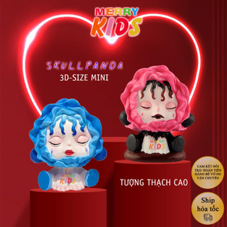 Tô tượng thạch cao skull panda tiểu thư tóc xoăn 3d, size nhỏ, cao 7cm, tượng thạch cao merry kids