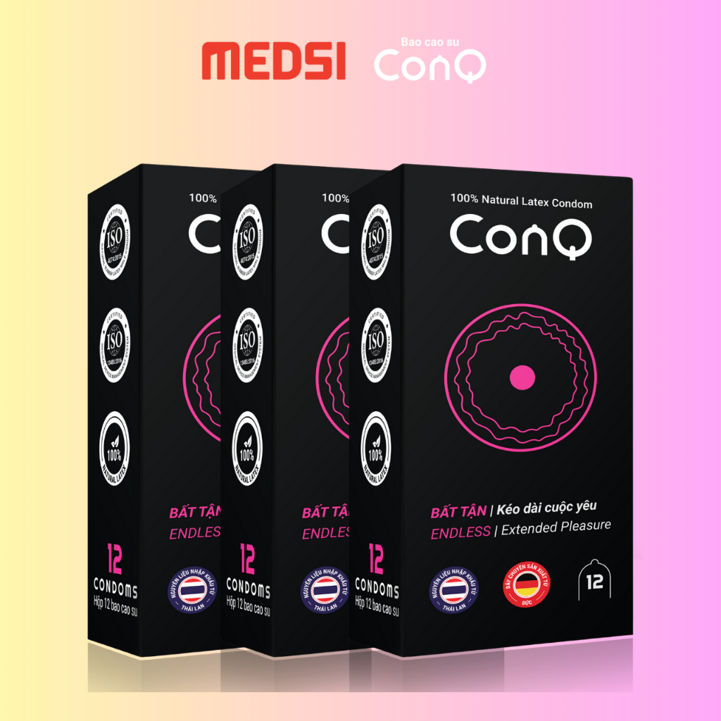 Combo 2 / Combo 3 hộp 12 bao cao su siêu mỏng CONQ bất tận giúp kéo dài thời gian, đàn hồi, thăng hoa cảm xúc size 52mm