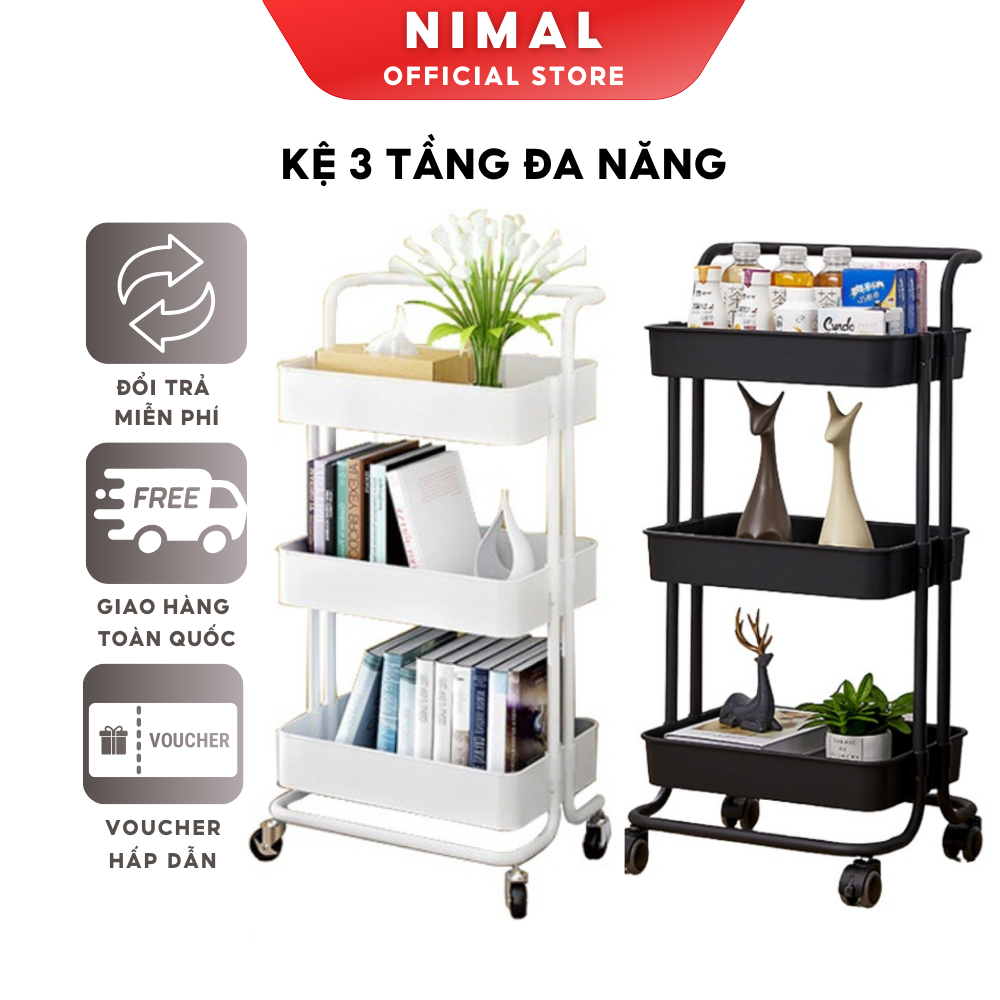 Kệ Xe Đẩy Spa 3 Tầng Để Đồ Nhà Tắm, Bỉm Sữa, Đồ Ăn Đa Năng Khung Sắt Sơn Tĩnh Điện Khay Nhựa Cao Cấp NIMALSTORE