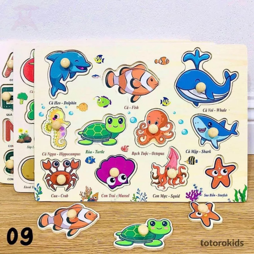 Bảng Núm Gỗ Ghép Hình,Chữ,Số... Thông Minh Cho Bé