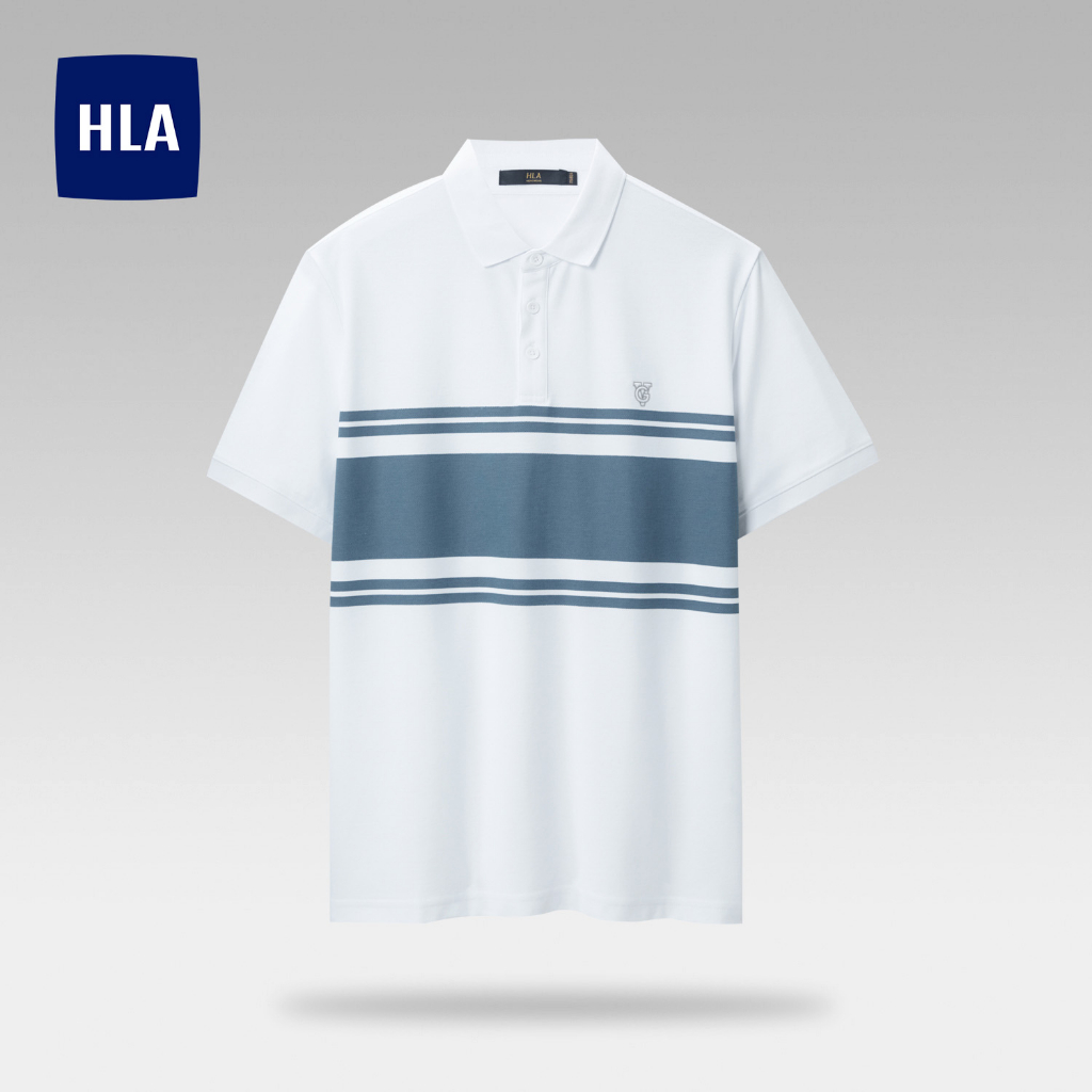 HLA - Áo POLO nam ngắn tay phối sọc xanh mềm mại, đàn hồi Horizontal striped elastic Polo Shirt