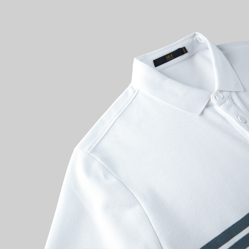 HLA - Áo POLO nam ngắn tay phối sọc xanh mềm mại, đàn hồi Horizontal striped elastic Polo Shirt