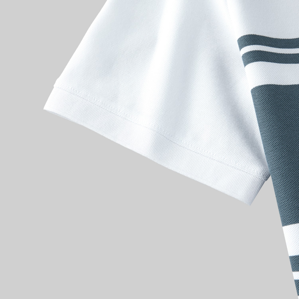 HLA - Áo POLO nam ngắn tay phối sọc xanh mềm mại, đàn hồi Horizontal striped elastic Polo Shirt