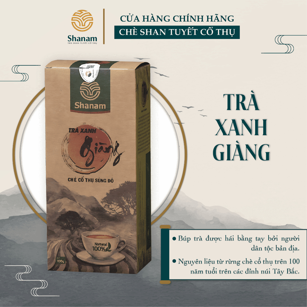 Trà Xanh Giàng, Lục Trà Shan Tuyết Cổ Thụ Tự Nhiên Hộp 100g - Shanam