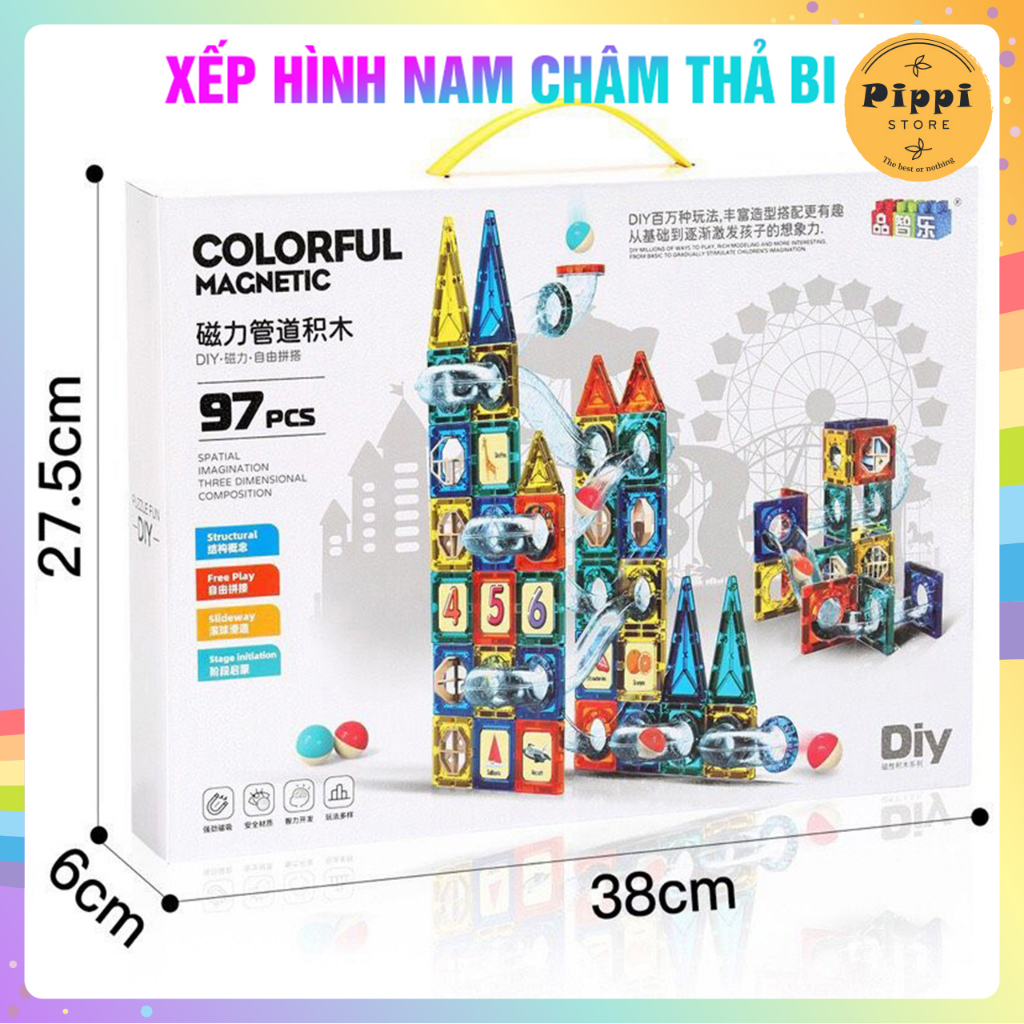 Xếp Hình Nam Châm Thả Bi 97 Chi Tiết Cho Bé Sáng Tạo Phát Triển Tư Duy Logic