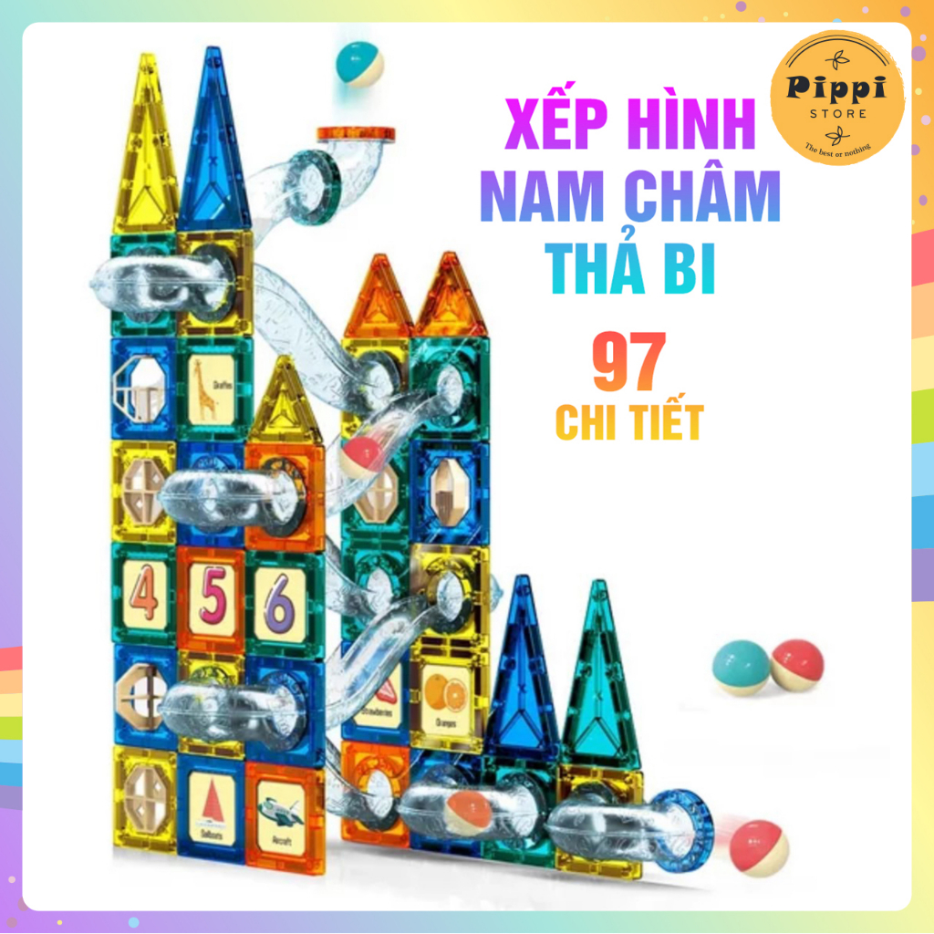 Xếp Hình Nam Châm Thả Bi 97 Chi Tiết Cho Bé Sáng Tạo Phát Triển Tư Duy Logic