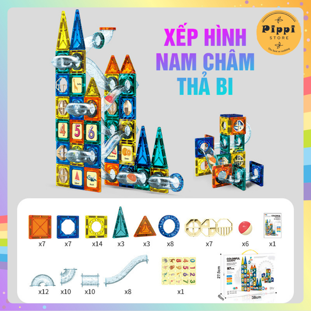 Xếp Hình Nam Châm Thả Bi 97 Chi Tiết Cho Bé Sáng Tạo Phát Triển Tư Duy Logic