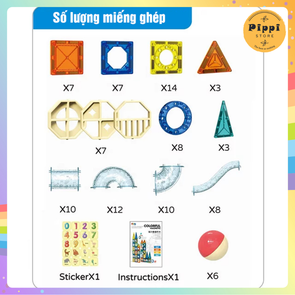 Xếp Hình Nam Châm Thả Bi 97 Chi Tiết Cho Bé Sáng Tạo Phát Triển Tư Duy Logic