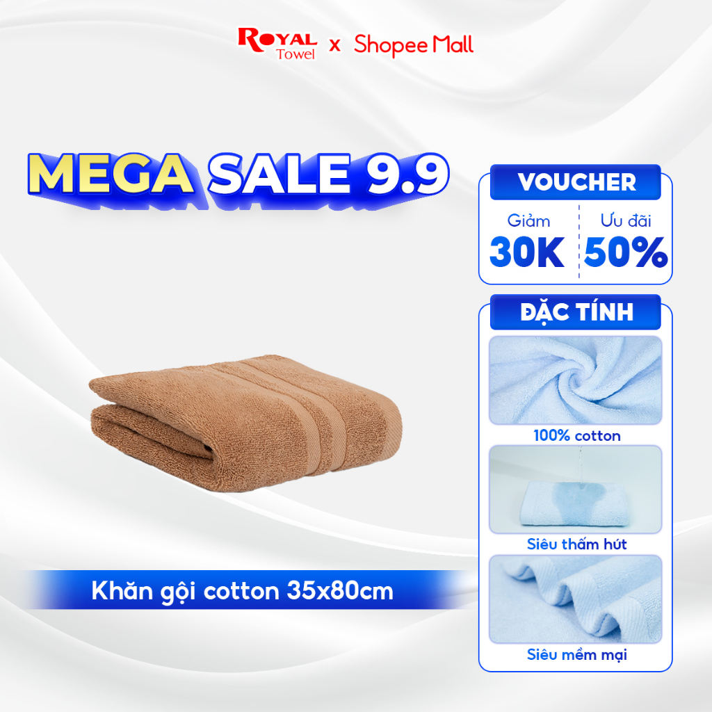 Khăn Gội Royal Towel 35x80cm 100% Cotton Mềm Mại, Thấm Hút, Kháng Khuẩn