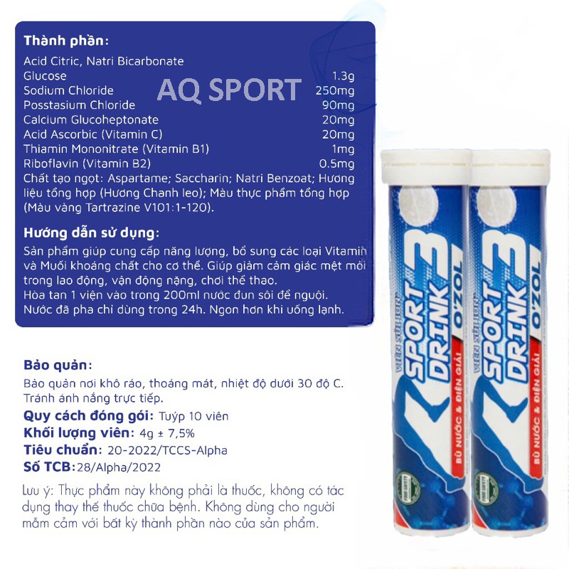 Viên sủi hack thể lực Ion+ Sport drink 3 - Tuýp 10 20 viên bù nước điện giải sau khi chơi thể thao