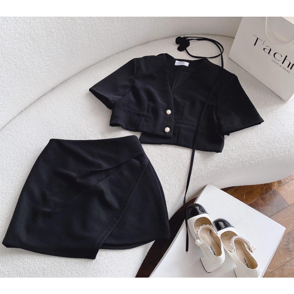 SET ÁO CROPTOP ĐẮP LỆCH CHOKER HOA + CHÂN VÁY ĐẮP TÀ