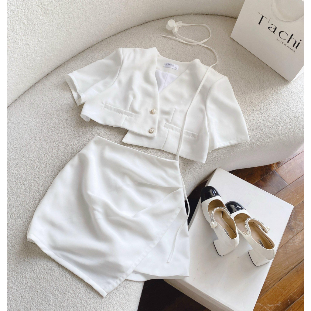 SET ÁO CROPTOP ĐẮP LỆCH CHOKER HOA + CHÂN VÁY ĐẮP TÀ